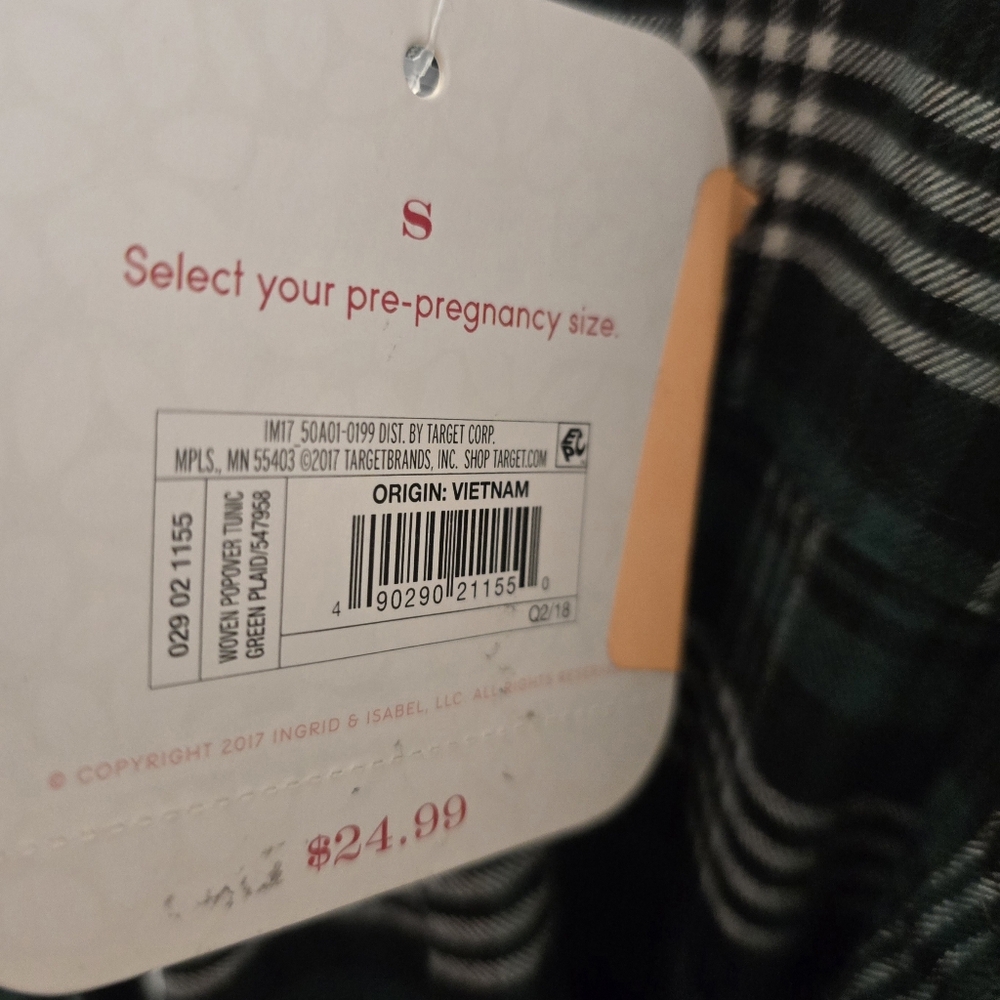 Isabel Maternity Women's Maternity Plaid Flannel Popover Tunin Top, Green- Small - Picture 10 of 10